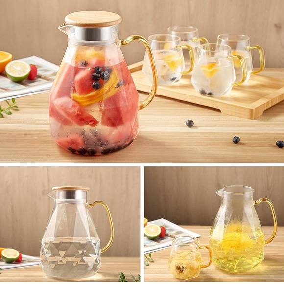 DUJUST Black Smoked Diamond Glass Water Tea Pitcher carafe with Lid 68 oz - Picture 11 of 16